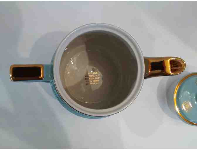 Hall China Coffe Pot Blue/Turquoise and Gold Flowers with Lid