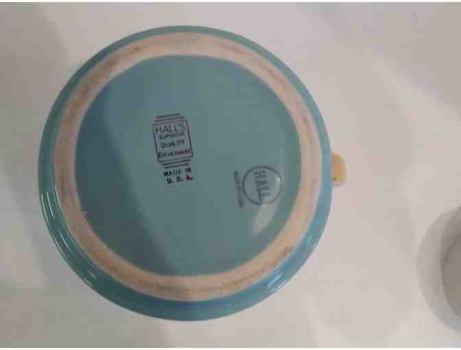 Hall China Coffe Pot Blue/Turquoise and Gold Flowers with Lid