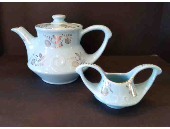 Pearl China Blue Coffee Pot + Sugar