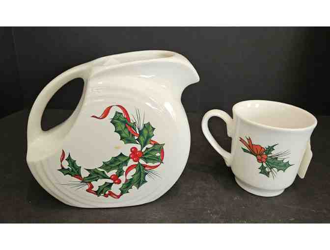 Fiestaware Holly & Berry Disk Pitcher & Cup