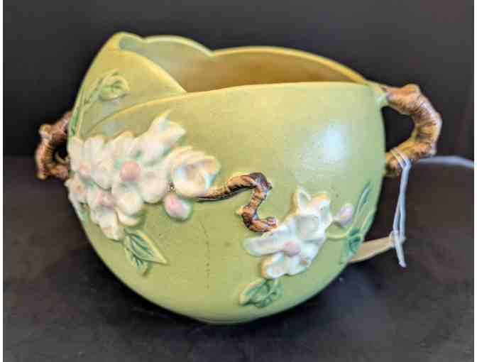 Roseville Two Handle Apple Blossom Green Bowl/Vase