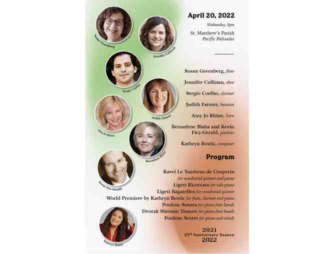 2 tickets to attend the Chamber Music Palisades Concert on March 30, 2022