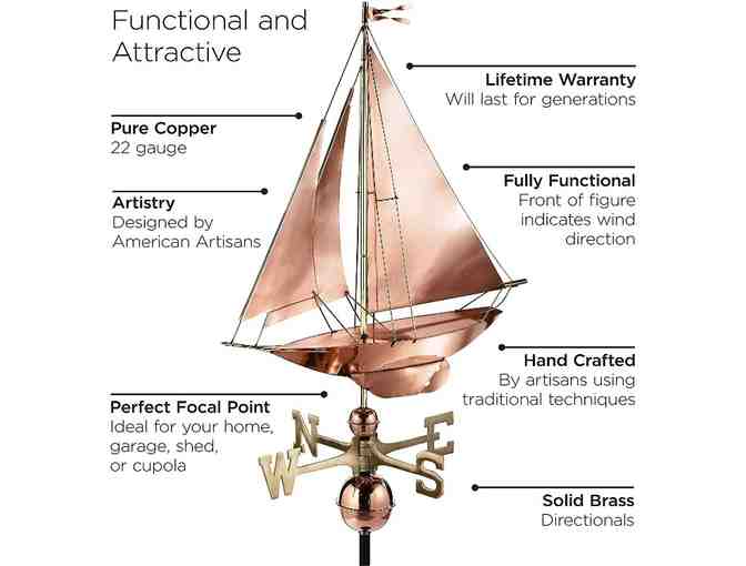 COPPER SLOOP WEATHERVANE WITH ROOF BRACKET BY AMERICAN ARTISANS