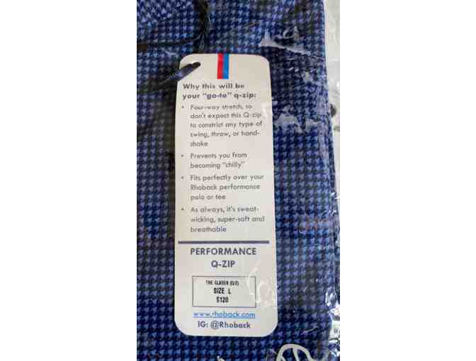 RHOBACK BLUE HOUNDTOOTH LONG SLEEVE QUARTER ZIP MENS LARGE PULLOVER