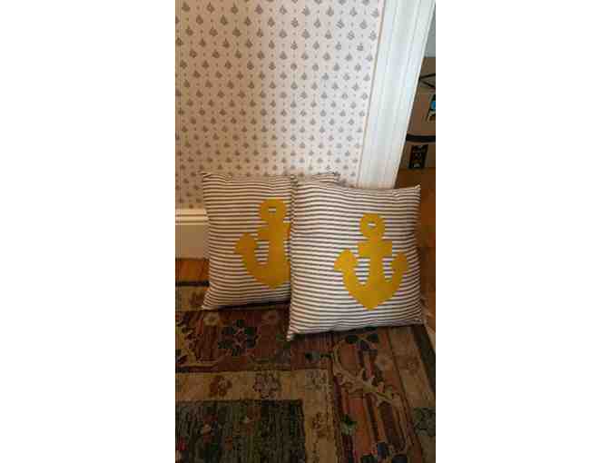 SET OF TWO MUSTARD YELLOW ANCHOR PILLOWS
