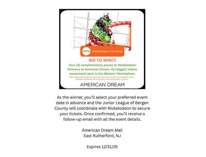 (4) Passes to Nickelodeon Universe - American Dream Mall - Photo 1