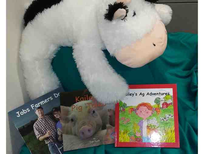 Stuffed Cow & Book Basket