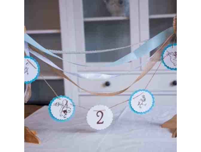 Tin Parade ~ Child's 1st Birthday Party Set - Table Cloth, Garland, Chair Banner