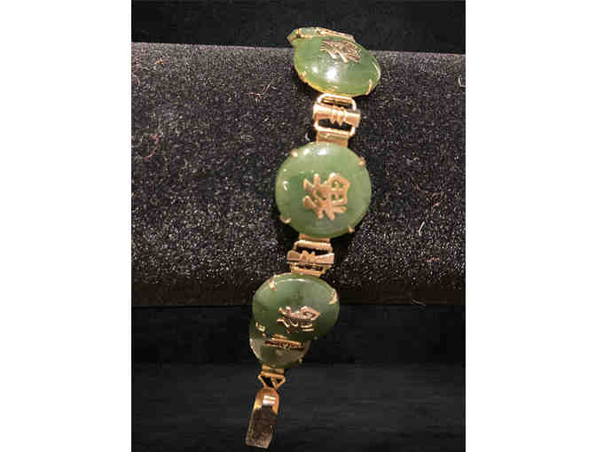Distinctive Stamped Gold and Nephrite Jade Bracelet with Symbol