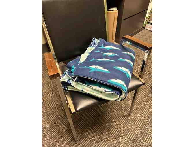 Blanket - Sharks + Turtles (Fleece, Handmade ) - Double-sided