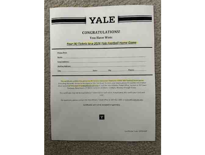 FOOTBALL: FREE (Yale University, 4 Tickets, Home Game) (Free Shipping)