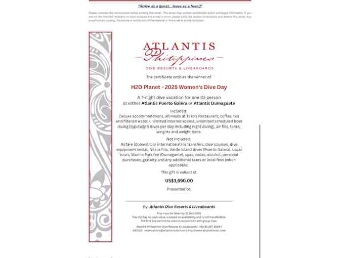 1 TRAVEL: Philippines (7 Nights, Meals, Diving - Atlantis Resorts