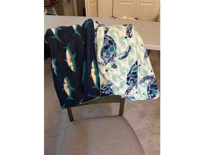 1 BLANKET: Shark + Turtle (Reversible, Handmade, BIG Size, 76' x 60')