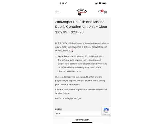 LIONFISH: ZOOKEEPER (Marine Container) (Travel-Size, 12', Pink)