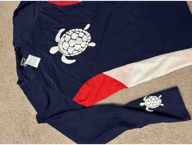 1 TURTLE SHIRT - Blue, Adult Rashguard (Size Small)