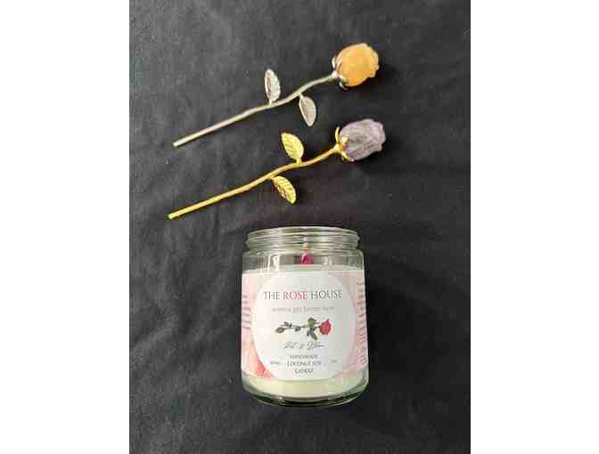 CANDLE+ROSE Gift Set (2 Coconut Candles + Rock Roses) - Handcrafted