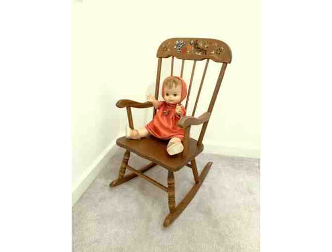 VINTAGE: 1950's Mini ROCKING CHAIR (Mid-Century, Wood, Stencils)