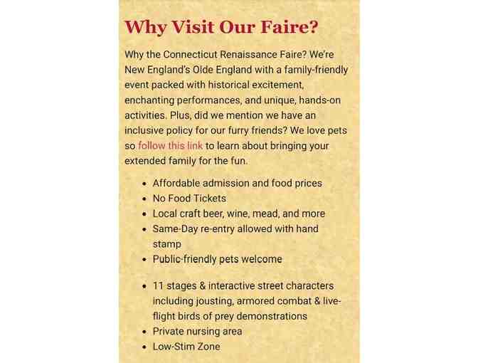 1 TICKETS: FREE - 2 to CT Renaissance Faire (Fall 2025)