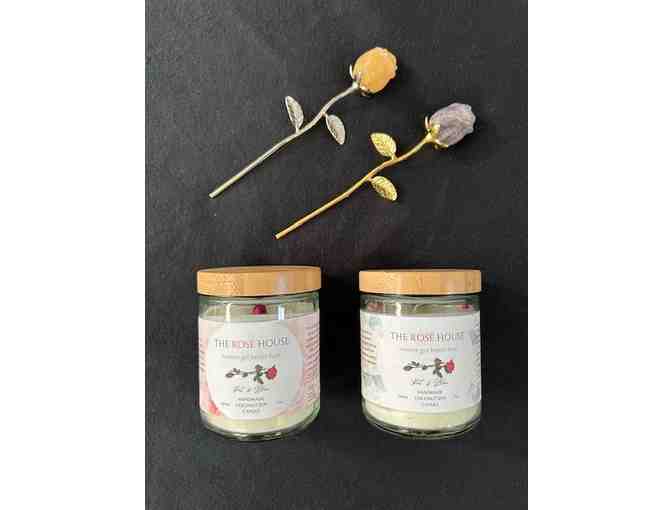 GIFT: CANDLE + ROSE Set (2 Coconut Candles + Carved Roses) - Handcrafted - Photo 1