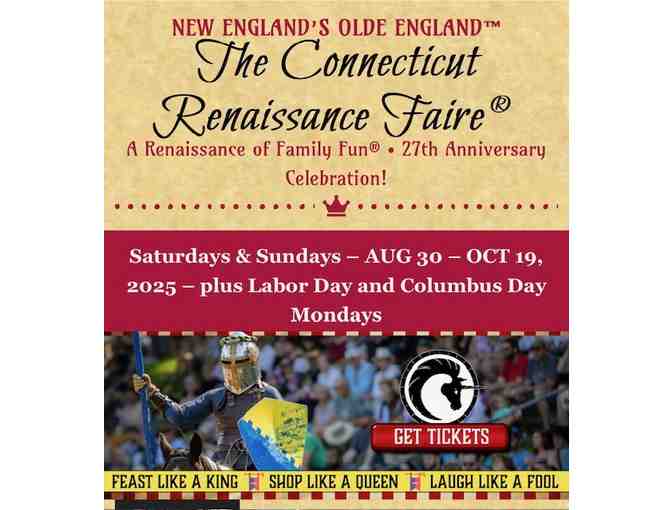 2 TICKETS: 'Renaissance FAIRE' (2 passes, Any date, Fall 2025, CT)