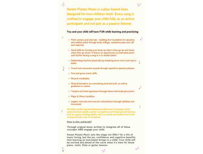 Sweet Potato Music Classes $50 Gift Certificate