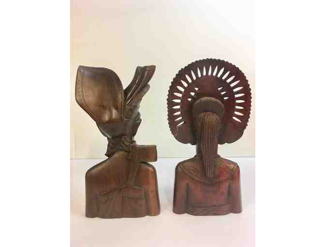 VINTAGE WOOD HAND CARVED BUST SCULPTURES