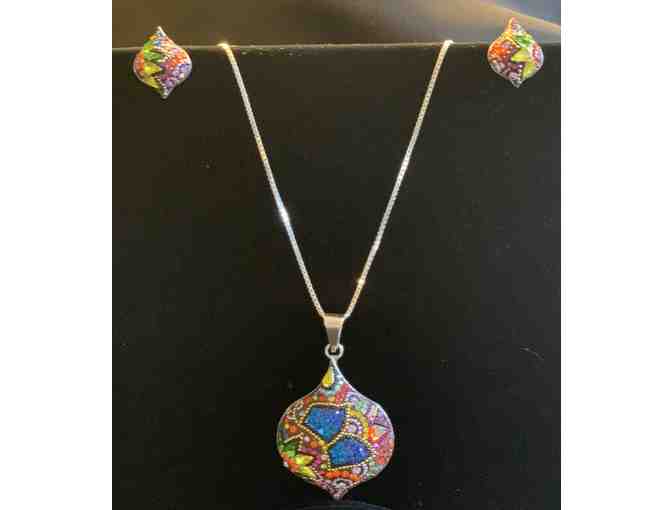 Sterling Silver Earrings and Pendant with Crystal Glass