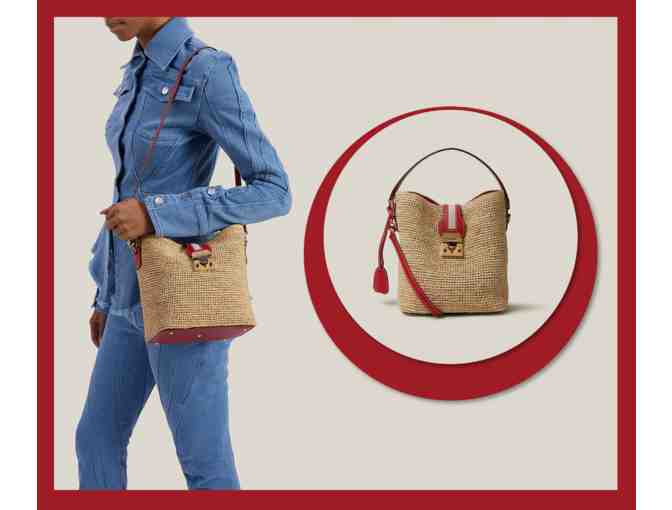 Mark Cross Murphy Raffia and Leather Bucket Bag in Red