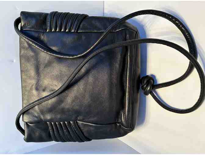 Vintage Sharif Black Leather bag with gold medallion