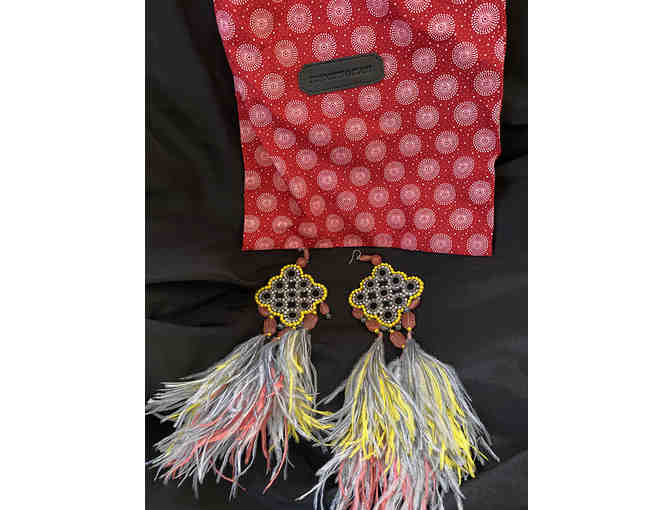 Handmade Ostrich and Bead Earrings by Jeannette and Slade of Beverly Hills