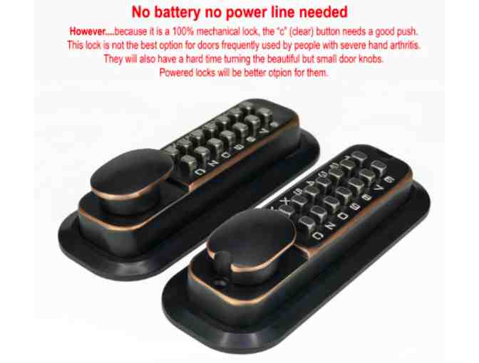 Mechanical Keyless Combination Latch Door Lock w/ Double Keypads, (Oil Rubbed Bronze)