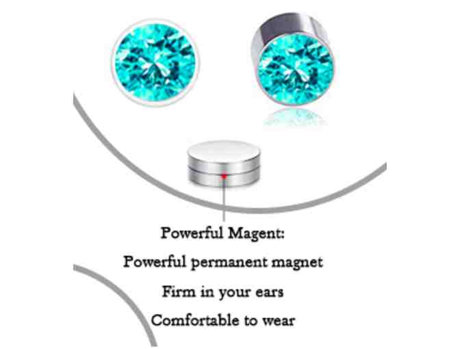 Magnetic Stud Earring, Multi Color Cubic Zirconia Stainless Steel - 9 pairs