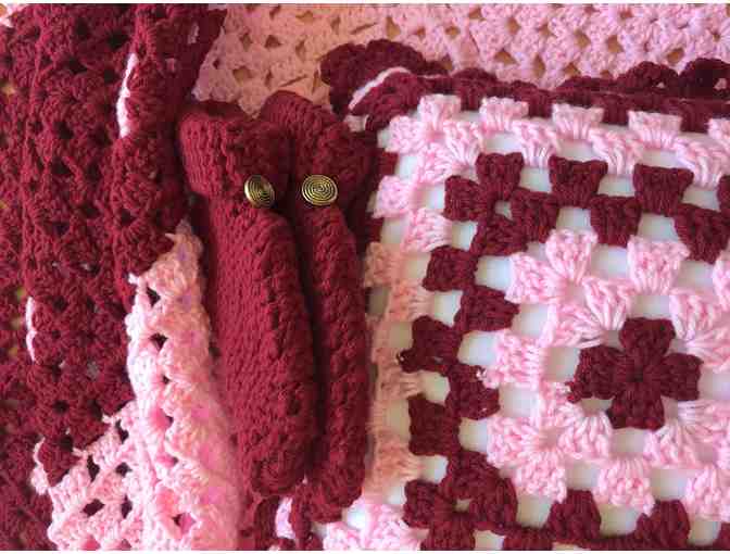 Beautiful homemade Afghan with matching throw pillow and comfy slippers!