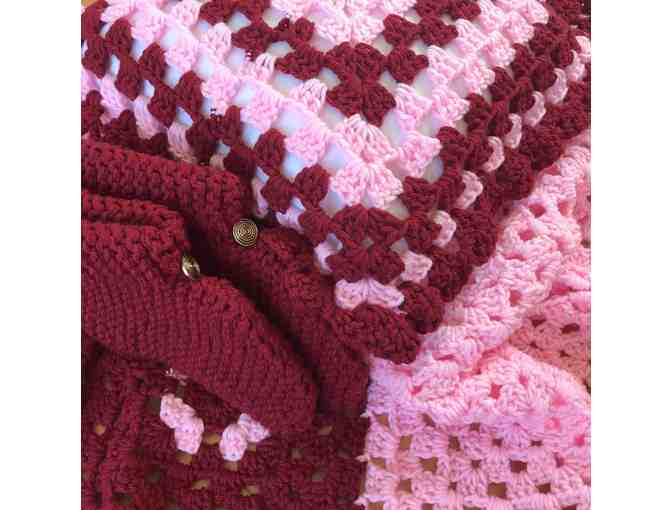 Beautiful homemade Afghan with matching throw pillow and comfy slippers!