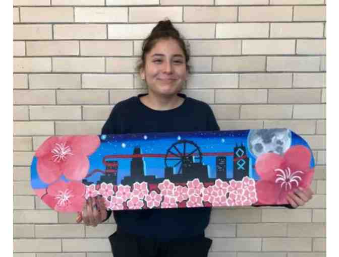 Maple Wood Skateboard with Original Design by Lane Student, Grecia Lopez-Macias