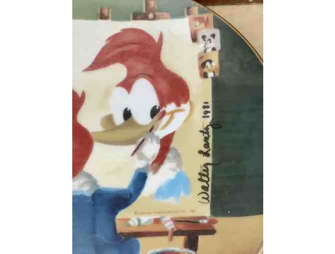 WOODY WOODPECKER WALTER LANTZ SIGNED PLATE HAPPY ART 'TRIPLE SELF PORTRAIT'
