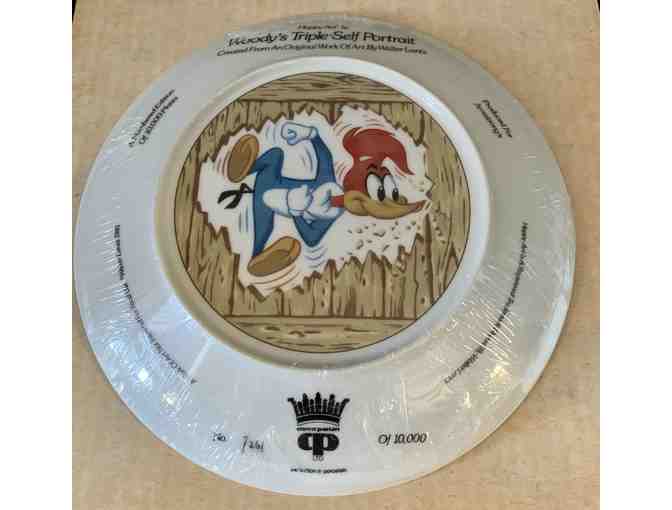 WOODY WOODPECKER WALTER LANTZ SIGNED PLATE HAPPY ART 'TRIPLE SELF PORTRAIT'