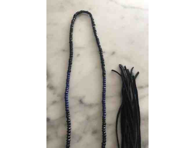 AMY WEBER DESIGN - BLACK ONYX & LAPIS WITH SUEDE TASSEL NECKLACE