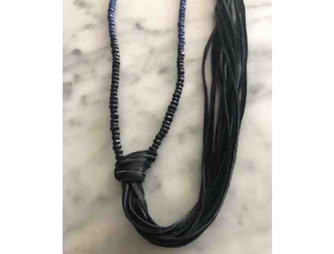 AMY WEBER DESIGN - BLACK ONYX & LAPIS WITH SUEDE TASSEL NECKLACE