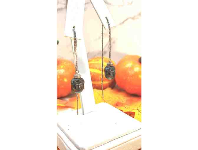 ElisabettaOrecchini: Hematite, Sterling Silver, and Crystal Buddha Threader Earrings