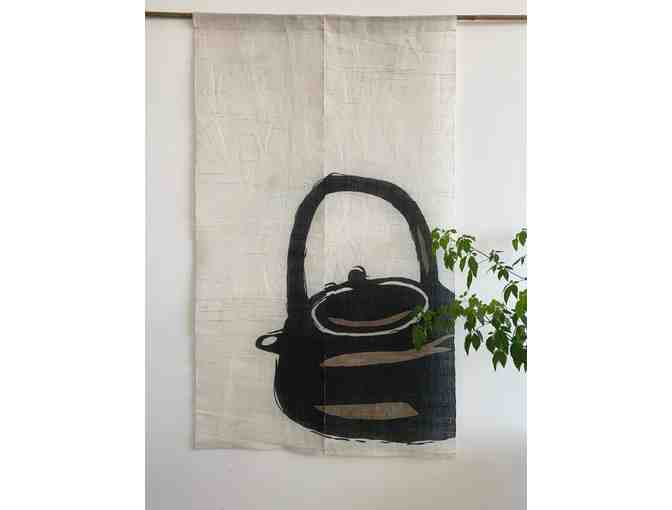 BuildLifeShop: Handwoven and Hand-Embroidered 'Japanese Tea Pot' Pure Linen Noren Curtain