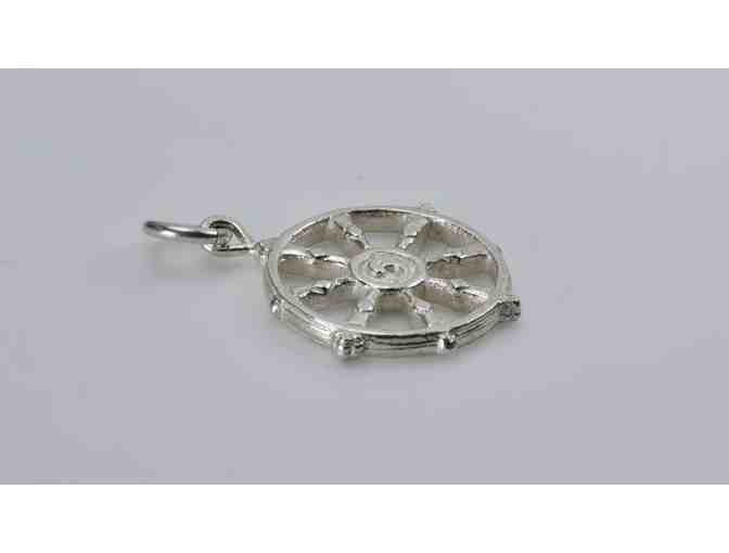 Simon Day Jewelry: Dharma Wheel Pendant in Sterling Silver
