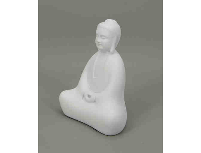Buddha Groove: Minimalist Abstract Meditating Buddha Statue in White