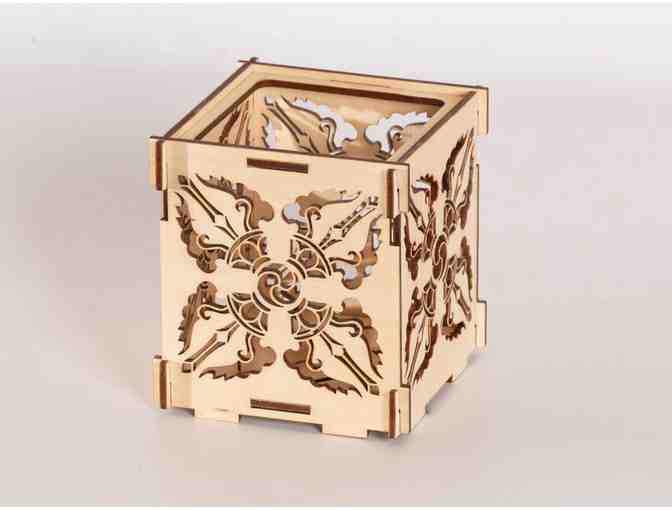 LinLaserWorks: 'Double Vajra' Wooden Candle Holder & Shadow Lantern