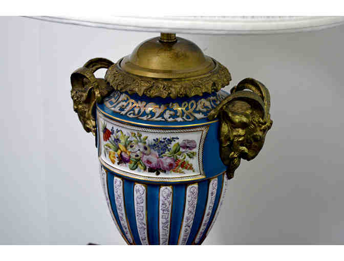 30' French Porcelain Lamp with Robin Egg Blue Background, c.1890