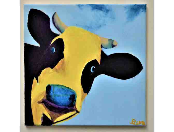 'Colorful Cow' acrylic painting on unframed canvas by Dr. Jeff Bern