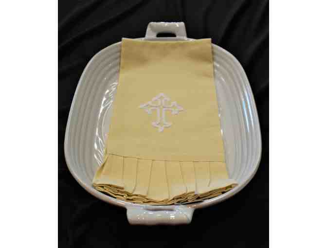 Ceramic Dish with Decorative Cross Towel