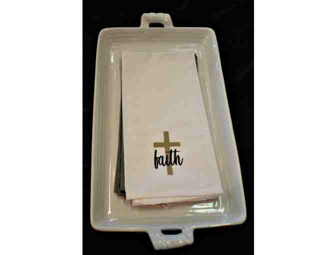 Large Ceramic Tray with handles and Decorative 'Faith' Towel