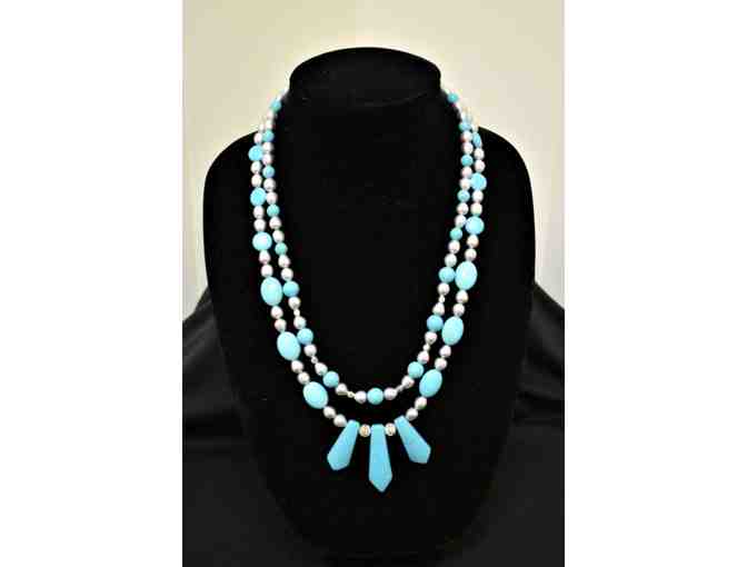 Turquoise Howlite & Silver Freshwater Pearl necklace and Earrings set