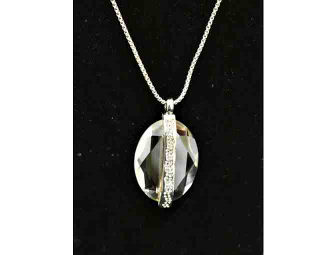 Convertible Silver and Crystal Necklace and (3) silver bangles set